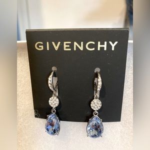 Givenchy Pear Crystal Double Drop Earrings, Silver Blue
